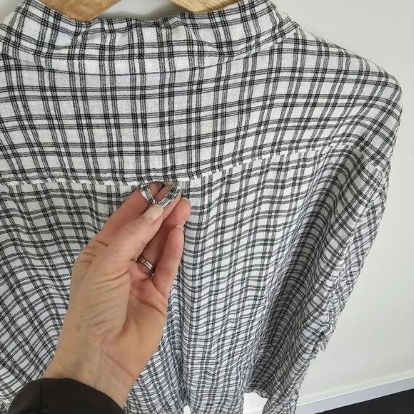 Saks Fifth Avenue Men's Linen Blend Black White Plaid Button Down Shirt Size XXL - Picture 9 of 9